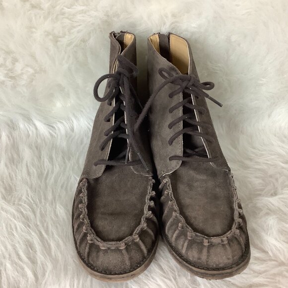 Free People X Faryl Robin Brown Suede Moc Toe Lace Up Dana Boots 8 - Picture 2 of 8